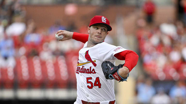 St. Louis Cardinals starting pitcher Sonny Gray (54) pitches against the Tampa Bay Rays during the first inning at Busch Stadium in St. Louis on Aug. 6, 2024.