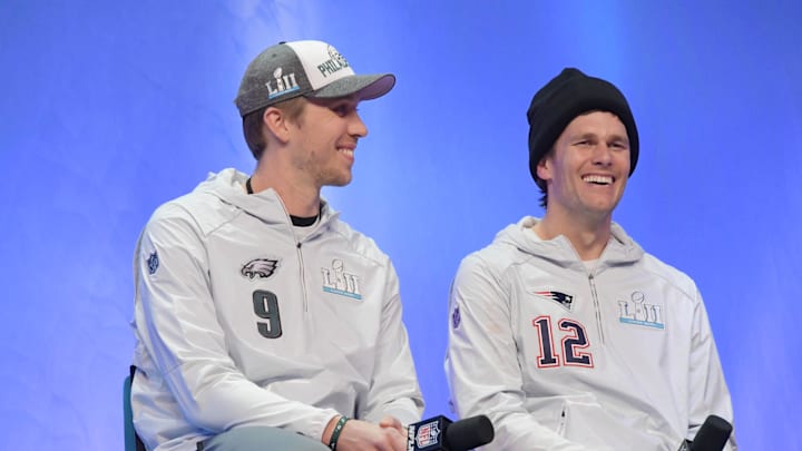 Nick Foles and Tom Brady on Jan. 29, 2018. Nick Foles and Tom Brady on Jan. 29, 2018.