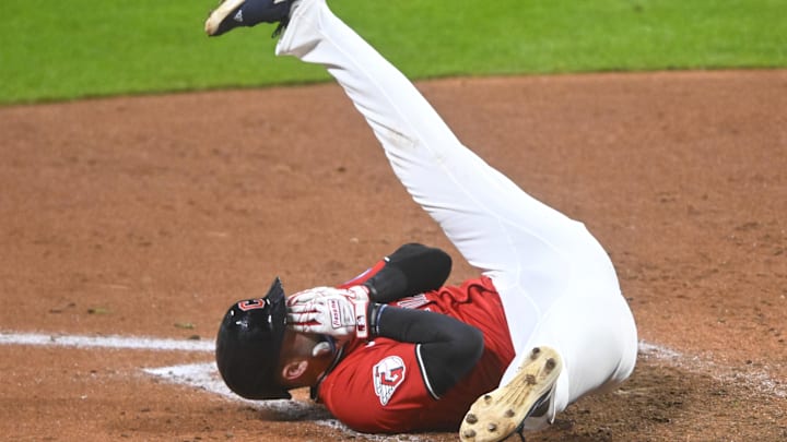 Cleveland Guardians designated hitter David Fry fouled a ball off his face on Tuesday night.