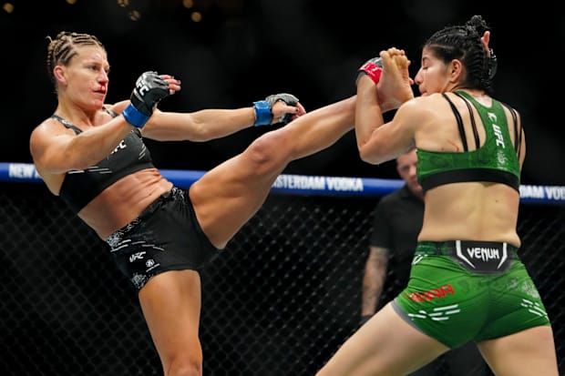 Ketlen Vieira fights Kayla Harrison during UFC 307 at Delta Center. 