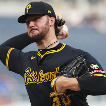 Sep 16, 2025; Pittsburgh, Pennsylvania, USA;  Pittsburgh Pirates starting pitcher Paul Skenes (30) delivers a pitch against the Chicago Cubs during the first inning at PNC Park. Mandatory Credit: Charles LeClaire-Imagn Images