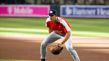 Jun 18, 2024; Phoenix, AZ, USA; William Mason high school infielder Jake Hanley during the MLB Draft Combine high school game at Chase Field. Mandatory Credit: Mark J. Rebilas-Imagn Images