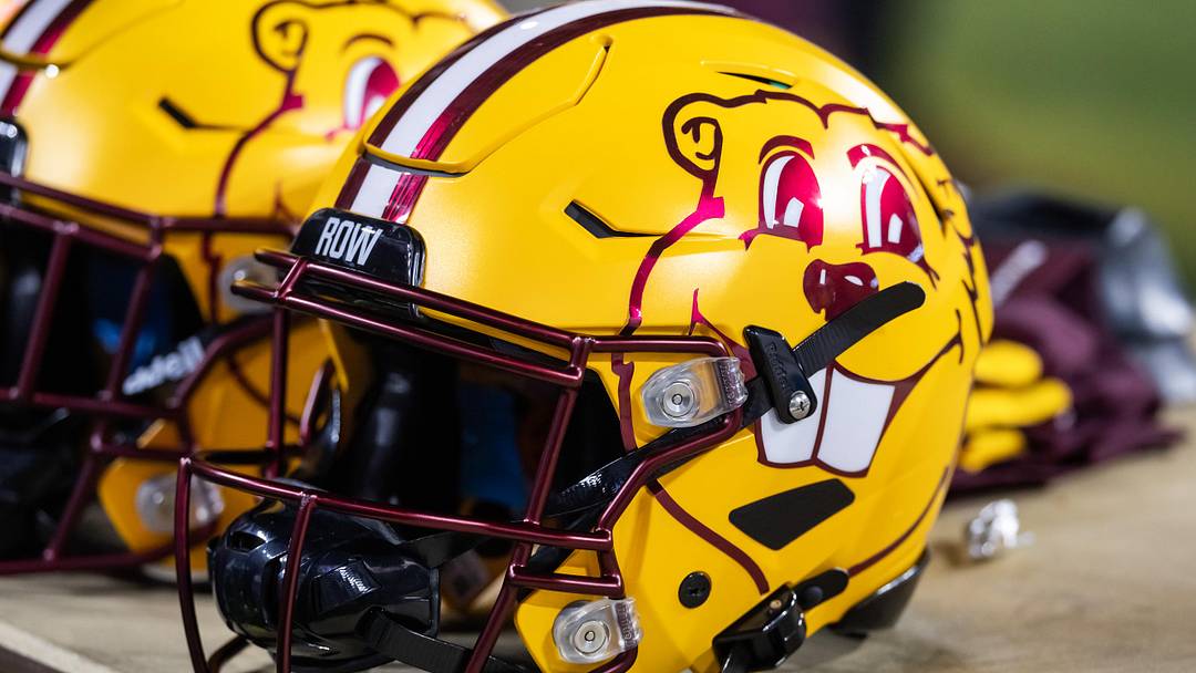Dec 26, 2025; Phoenix, AZ, USA; Detailed view of a Minnesota Golden Gophers helmet during the Rate Bowl at Chase Field. 