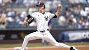 Jul 12, 2025; Bronx, New York, USA; New York Yankees pitcher Max Fried (54) delivers a pitch against the Chicago Cubs during the first inning at Yankee Stadium. Mandatory Credit: Gregory Fisher-Imagn Images