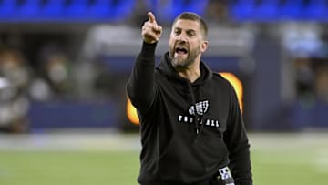 Nov 24, 2024; Inglewood, California, USA;  Philadelphia Eagles head coach Nick Sirianni reacts on the sidelines during the first half against the Los Angeles Rams at SoFi Stadium. Mandatory Credit: Alex Gallardo-Imagn Images
