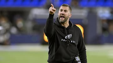 Nov 24, 2024; Inglewood, California, USA;  Philadelphia Eagles head coach Nick Sirianni reacts on the sidelines during the first half against the Los Angeles Rams at SoFi Stadium. Mandatory Credit: Alex Gallardo-Imagn Images