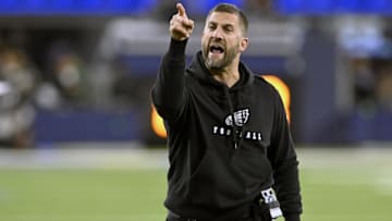 Philadelphia Eagles head coach Nick Sirianni reacts on the sidelines during the first half against the Los Angeles Rams at SoFi Stadium.