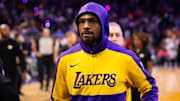 Oct 28, 2024; Phoenix, Arizona, USA; Los Angeles Lakers guard Bronny James against the Phoenix Suns at Footprint Center. Mandatory Credit: Mark J. Rebilas-Imagn Images