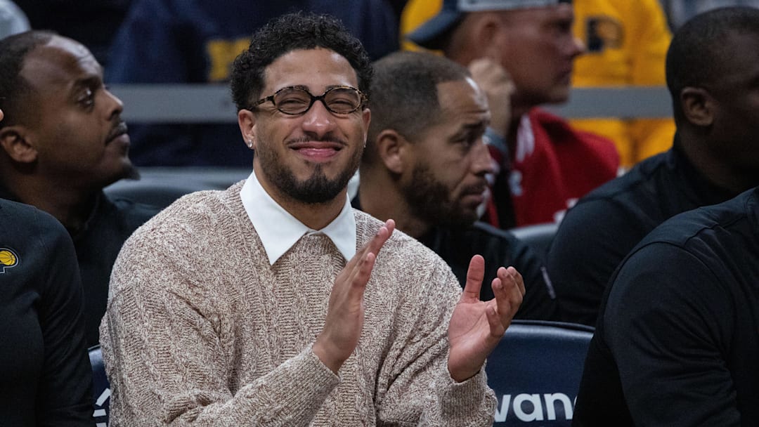 Nov 19, 2025; Indianapolis, Indiana, USA; Indiana Pacers guard Tyrese Haliburton (0) looks on in the first half against the Charlotte Hornets at Gainbridge Fieldhouse. Mandatory Credit: Trevor Ruszkowski-Imagn Images Nov 19, 2025; Indianapolis, Indiana, USA; Indiana Pacers guard Tyrese Haliburton (0) looks on in the first half against the Charlotte Hornets at Gainbridge Fieldhouse. Mandatory Credit: Trevor Ruszkowski-Imagn Images