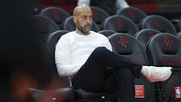 Dec 1, 2024; Houston, Texas, USA; Houston Rockets general manager Rafael Stone watches during practice before the game against the Oklahoma City Thunder at Toyota Center. Mandatory Credit: Troy Taormina-Imagn Images