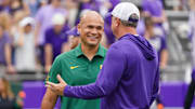 Baylor coach Dave Aranda (left) and TCU coach Sonny Dykes have the best two college football coaching jobs in the Big 12. 