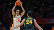 Tennessee forward Nate Ament (10) looks for a teammate to pass the ball to in front of Northern Kentucky forward Kael Robinson (24) during a NCAA basketball game between the Tennessee Volunteers and Northern Kentucky Norse at Thompson-Boling Arena at Food City Center on Nov. 8, 2025.