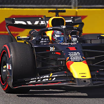 May 4, 2024; Miami Gardens, Florida, USA; Red Bull Racing driver Max Verstappen (1) during F1 qualifying for Miami Grand Prix at Miami International Autodrome. Mandatory Credit: Peter Casey-Imagn Images