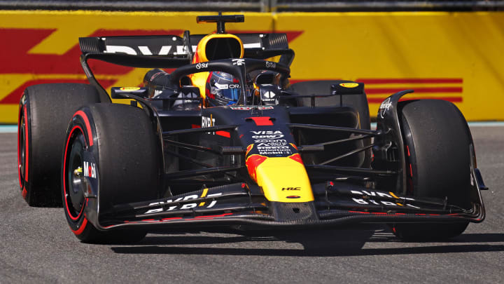 May 4, 2024; Miami Gardens, Florida, USA; Red Bull Racing driver Max Verstappen (1) during F1 qualifying for Miami Grand Prix at Miami International Autodrome. Mandatory Credit: Peter Casey-USA TODAY Sports