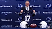 Matt Campbell poses for a photo after being announced as the Penn State Nittany Lions new head coach during a press conference at Beaver Stadium.