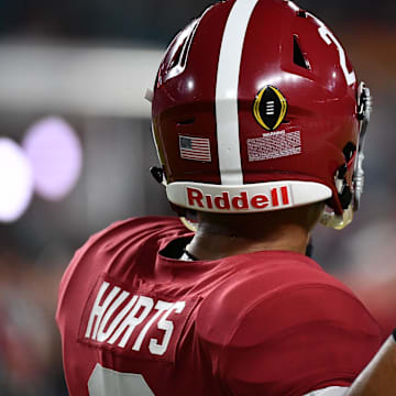 Dec 29, 2018; Miami Gardens, FL, USA; Alabama Crimson Tide quarterback Jalen Hurts (2) warms up prior to the 2018 Orange Bowl college football playoff semifinal game at Hard Rock Stadium. Mandatory Credit: Jasen Vinlove-Imagn Images
