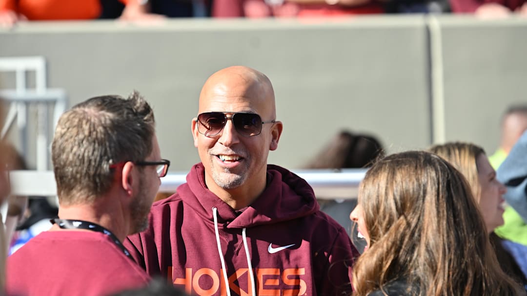 Nov 22, 2025; Blacksburg, Virginia, USA; Incoming head coach James Franklin speaks to fans on the sideline before the game at Lane Stadium. Mandatory Credit: Brian Bishop-Imagn Images Nov 22, 2025; Blacksburg, Virginia, USA; Incoming head coach James Franklin speaks to fans on the sideline before the game at Lane Stadium. Mandatory Credit: Brian Bishop-Imagn Images
