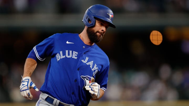 Sep 1, 2023; Denver, Colorado, USA; Toronto Blue Jays designated hitter Brandon Belt (13) rounds the bases on a solo home run in the fourth inning against the Colorado Rockies at Coors Field. Mandatory Credit: Isaiah J. Downing-USA TODAY Sports