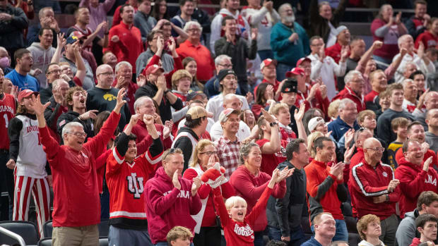 Indiana fans show their support on a late Indiana run, Thursday, March 10, 2022, during Big Ten tournament men's action from 