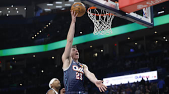 Dec 5, 2025; Oklahoma City, Oklahoma, USA; Oklahoma City Thunder forward Brooks Barnhizer (23) goes up for a basket against the Dallas Mavericks during the second half at Paycom Center.