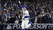 Oct 9, 2025; Chicago, Illinois, USA; Chicago Cubs right fielder Kyle Tucker (30) reacts after hitting a home run against the Milwaukee Brewers during the seventh inning for game four of the NLDS round for the 2025 MLB playoffs at Wrigley Field. Mandatory Credit: David Banks-Imagn Images