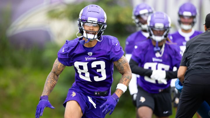 Vikings wide receiver Jalen Nailor at an offseason practice.