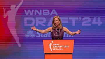 WNBA commissioner Cathy Engelbert speaks before the 2024 WNBA Draft at the Brooklyn Academy of Music