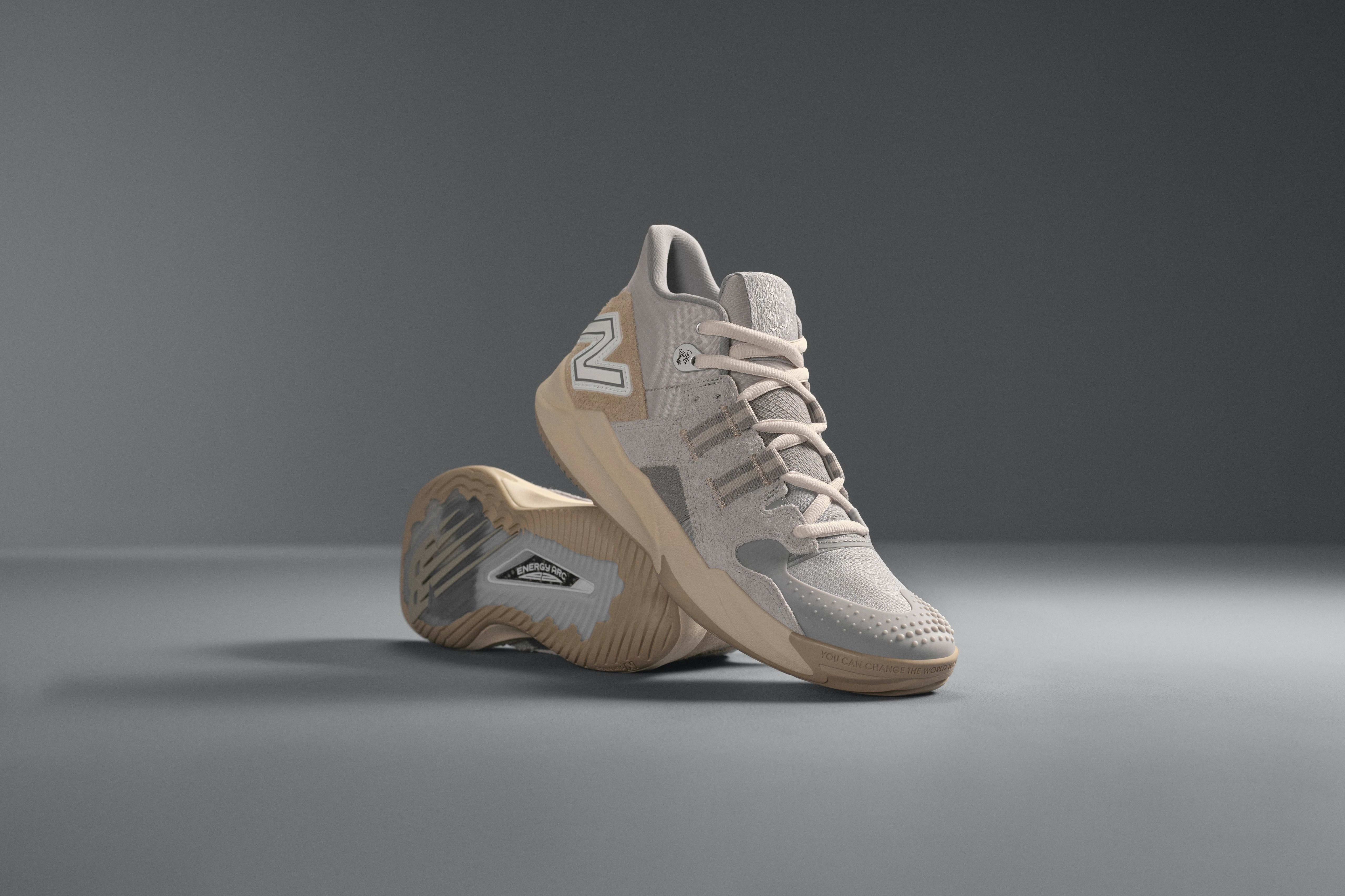 Side view of grey New Balance sneakers.
