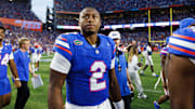 Florida Gators quarterback DJ Lagway (2) looks on after a game against the Texas Longhorns at Ben Hill Griffin Stadium.