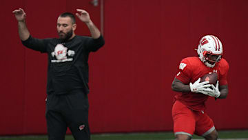 Wisconsin running back Tawee Walker (3) is shown during spring football practice Thursday, April 25, 2024 in Madison, Wisconsin. The Wisconsin Badgers football team plays their season opener against Western Michigan on August 31.
