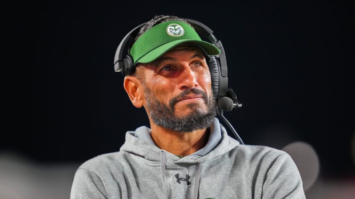 Nov 11, 2023; Fort Collins, Colorado, USA; Colorado State Rams head coach Jay Norvell watches the game during the third quarter against the San Diego State Aztecs at Sonny Lubick Field at Canvas Stadium. Mandatory Credit: Andrew Wevers-USA TODAY Sports