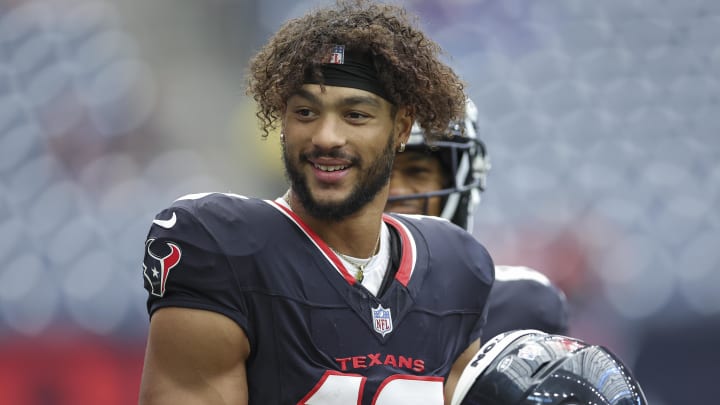 Aug 17, 2024; Houston, Texas, USA; Houston Texans wide receiver Xavier Hutchinson (19) before the game against the New York Giants at NRG Stadium. Mandatory Credit: Troy Taormina-USA TODAY Sports