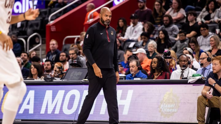 Nov 4, 2022; Detroit, Michigan, USA; Cleveland Cavaliers head coach JB Bickerstaff watches his team in the third quarter against the Detroit Pistons:  Allison Farrand-USA TODAY Sports