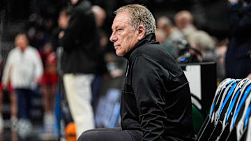 Michigan State head coach Tom Izzo watches practice before the first half of the Sweet 16 round of NCAA tournament against Ole Miss at State Farm Arena in Atlanta, Ga. on Friday, March 28, 2025.