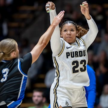 Purdue junior Kiki Smith (23) shoots a 3 during the basketball game against Eastern Illinois 