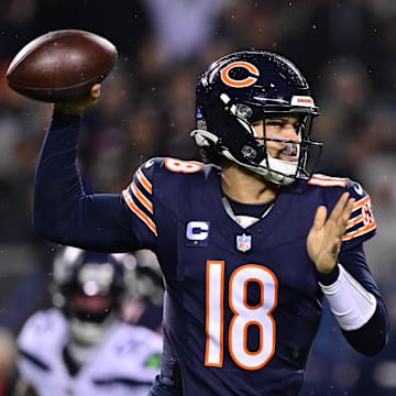 Chicago Bears quarterback Caleb Williams (18) passes the ball against the Seattle Seahawks