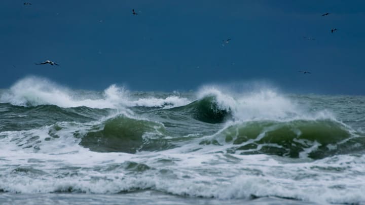 A picture of rough waves due to a hurricane.