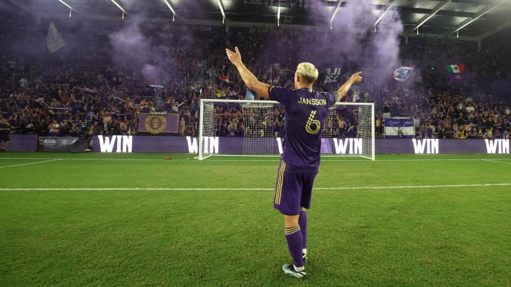 Feb 25, 2023; Orlando, Florida, USA; Orlando City SC defender Robin Jansson (6) reacts after the