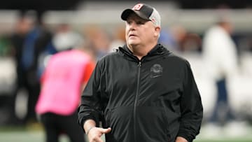 Ohio State Buckeyes offensive coordinator Chip Kelly before playing against the Notre Dame Fighting Irish the CFP National Championship college football game at Mercedes-Benz Stadium. 