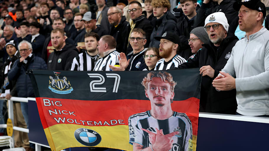 A Newcastle fan’s banner about Nick Woltemade.
