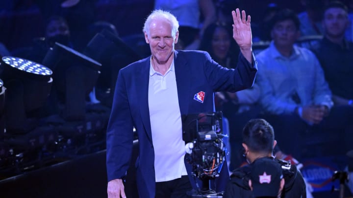 Feb 20, 2022; Cleveland, Ohio, USA; Bill Walton is honored during halftime during the 2022 NBA All-Star Game at Rocket Mortgage FieldHouse. Mandatory Credit: David Richard-USA TODAY Sports