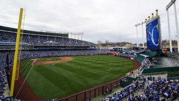 Mar 30, 2023; Kansas City, Missouri, USA; A general view of the field during the fourth inning