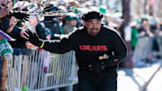 Feb 14, 2025; Philadelphia, PA, USA; Philadelphia Eagles quarterback Jalen Hurts (1) celebrates during the Super Bowl LIX championship parade and rally. Mandatory Credit: Caean Couto-Imagn Images