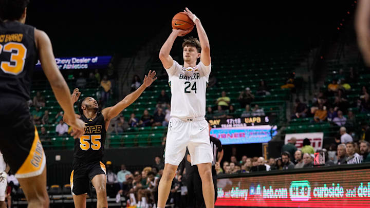 Dec 4, 2021; Waco, Texas, USA; Baylor Bears guard Matthew Mayer (24) shoots