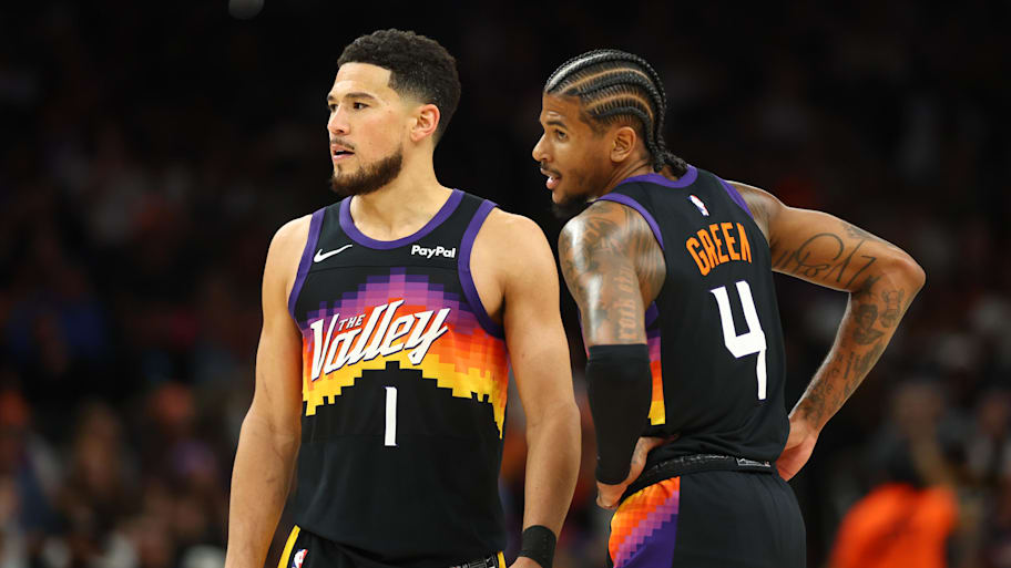 Phoenix Suns guard Devin Booker and Jalen Green against the Houston Rockets.