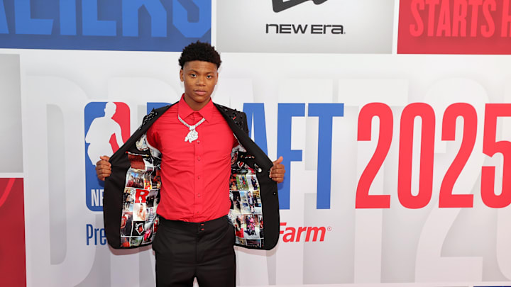 Jun 25, 2025; Brooklyn, NY, USA; Ace Bailey arrives before the first round of the 2025 NBA Draft at Barclays Center. Mandatory Credit: Brad Penner-Imagn Images