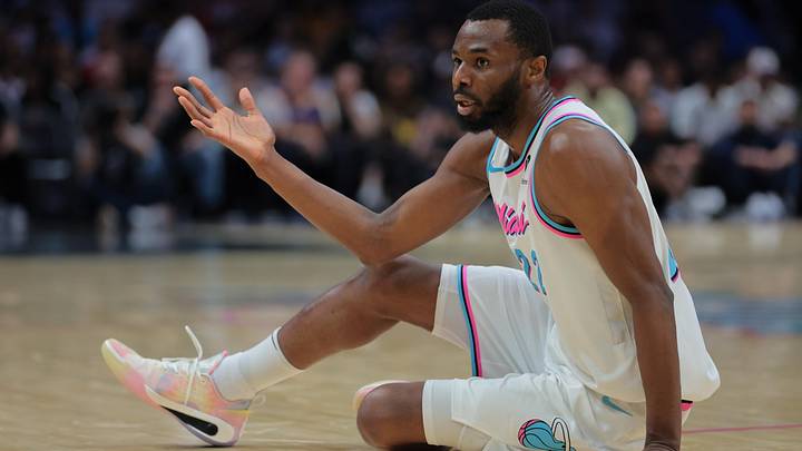 Miami Heat forward Andrew Wiggins (22) reacts  (Mandatory Credit: Sam Navarro-Imagn Images)