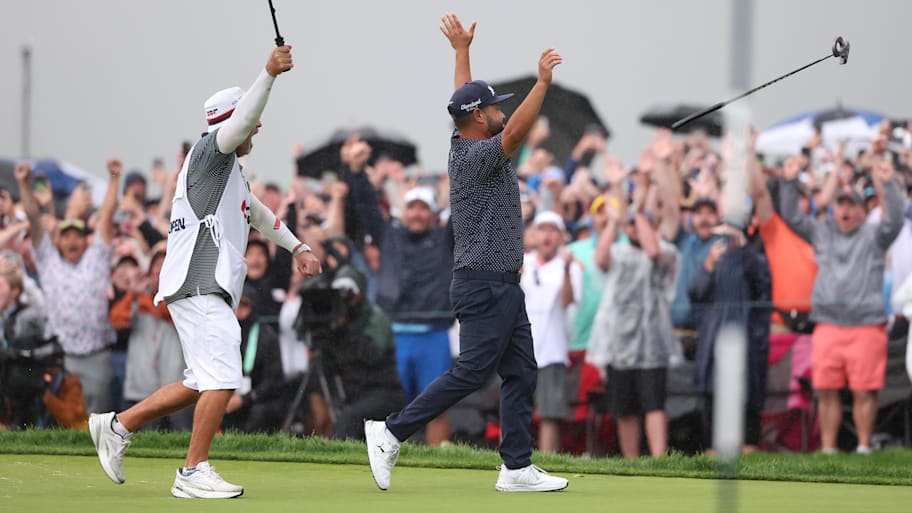 Spaun reacts after canning the clinching putt. | Bill Streicher-Imagn Images