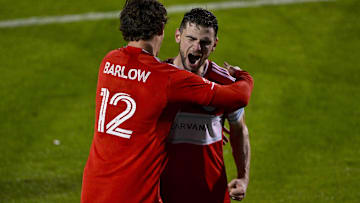 Mar 8, 2025; Frisco, Texas, USA; Chicago Fire forward Hugo Cuypers (9) celebrates after he scores a goal on a penalty kick against FC Dallas during the second half at Toyota Stadium. Mandatory Credit: Jerome Miron-Imagn Images
