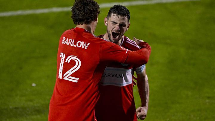 Mar 8, 2025; Frisco, Texas, USA; Chicago Fire forward Hugo Cuypers (9) celebrates after he scores a goal on a penalty kick against FC Dallas during the second half at Toyota Stadium. Mandatory Credit: Jerome Miron-Imagn Images